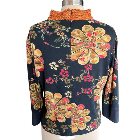 f. l. malik VTG Asian Inspired Multimedia Top XL Black Suede Floral Patchwork - Picture 4 of 9